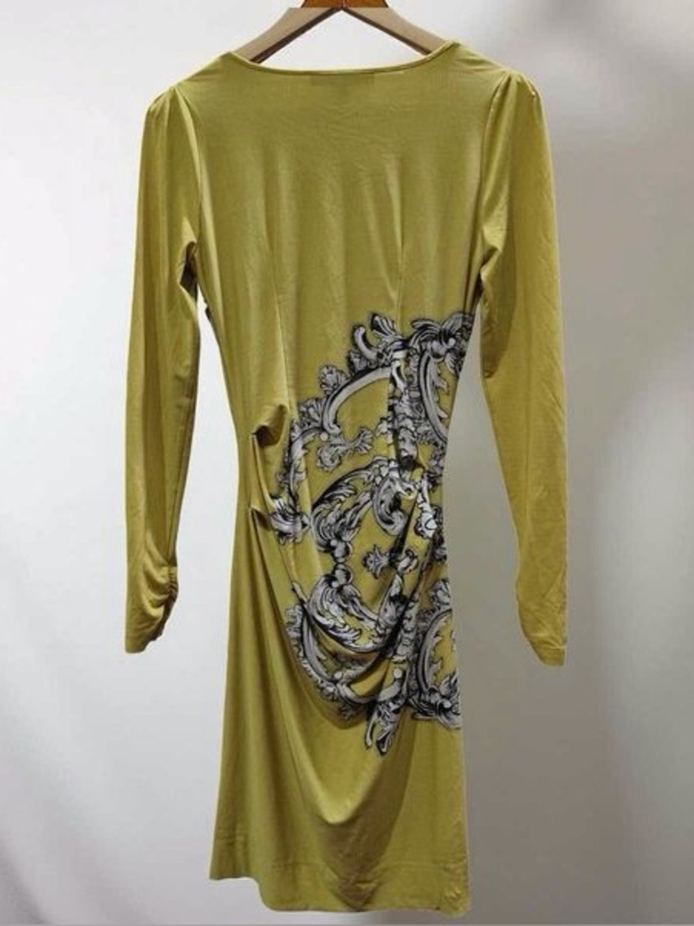 BCBGMaxAzria green yellow ornate design  long sleeve dress - Picture 5 of 5